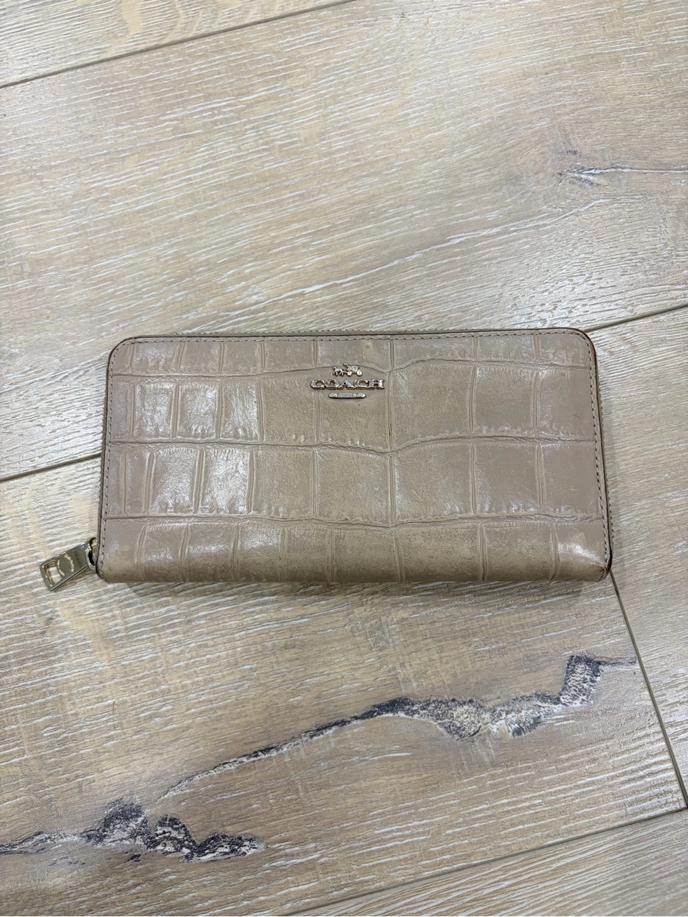 Coach Croc-Embossed Zip Wallet in Taupe Beige